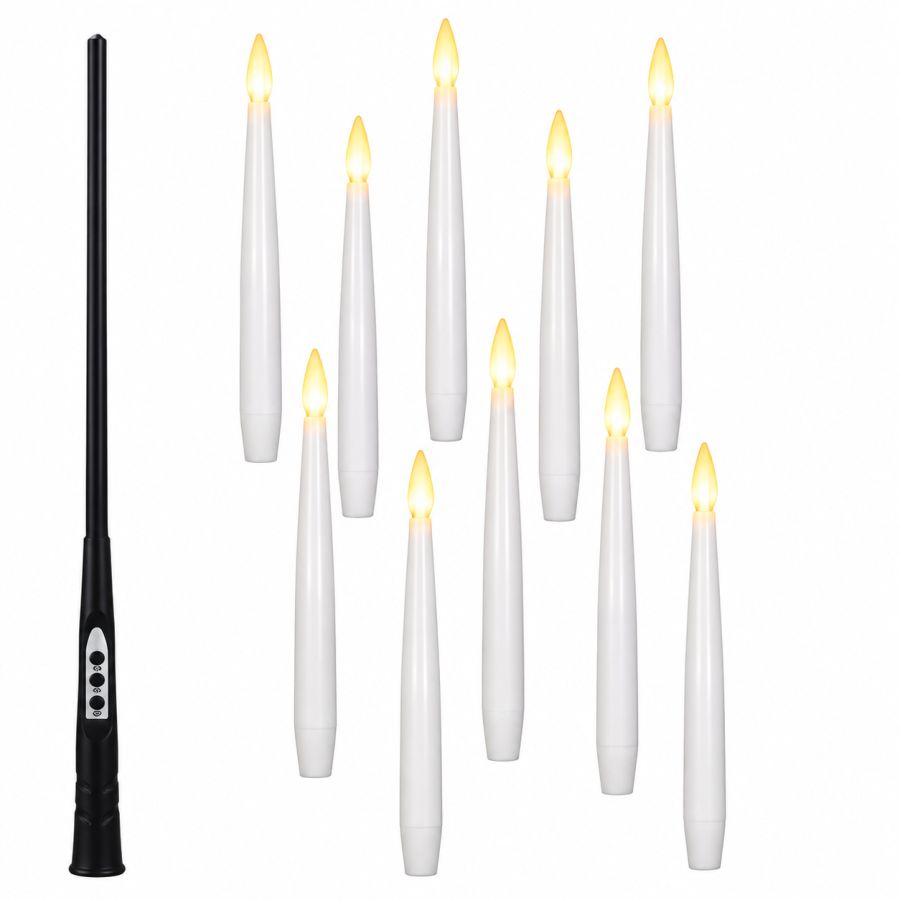 10 Velas LED Flotantes Blancas con Varita Mágica con Mando a Distancia