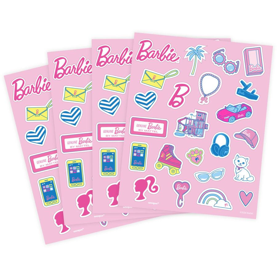 4 fogli di adesivi di Barbie