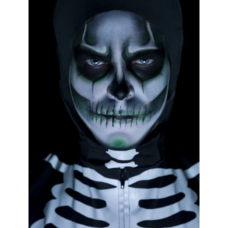 Set de maquillaje de esqueleto fosforescente para el cumpleaños de tu hijo de calavera casero Set de maquillaje de esqueleto fosforescente para el cumpleaños de tu hijo
