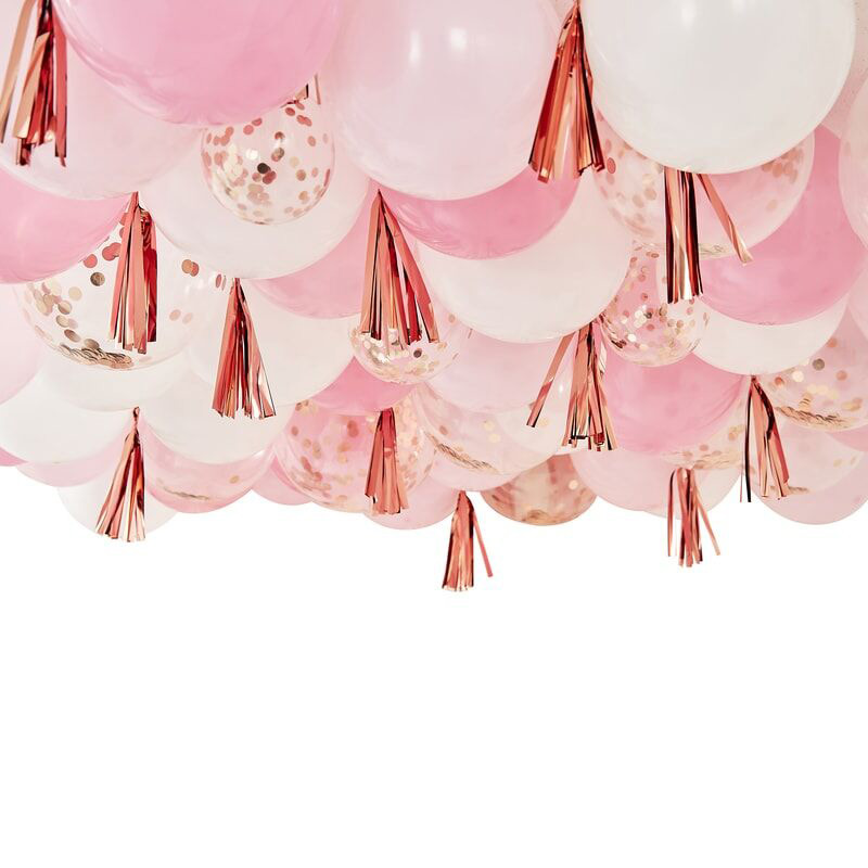 Kit de decoración de techo - Globos y borlas rosa y oro rosa para el  cumpleaños de tu hijo - Annikids