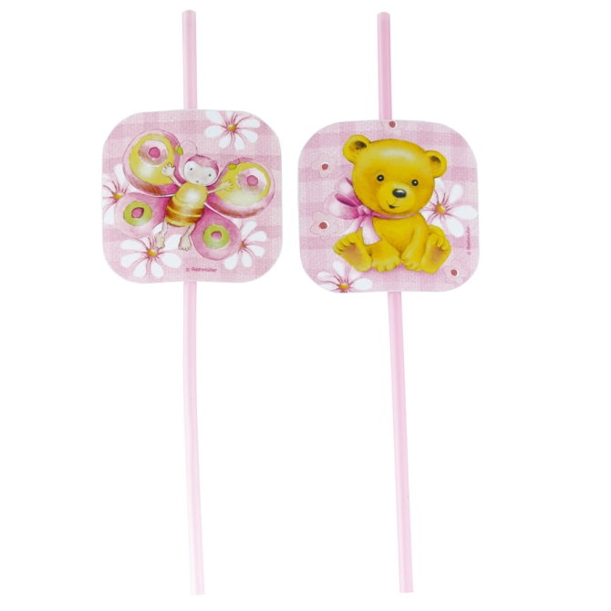 8 Pajitas Primer Cumpleaos Rosa 