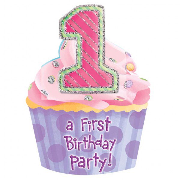 8 invitaciones de primer cumpleaños rosas 