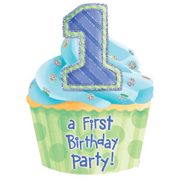 8 invitaciones de primer cumpleaños azul 