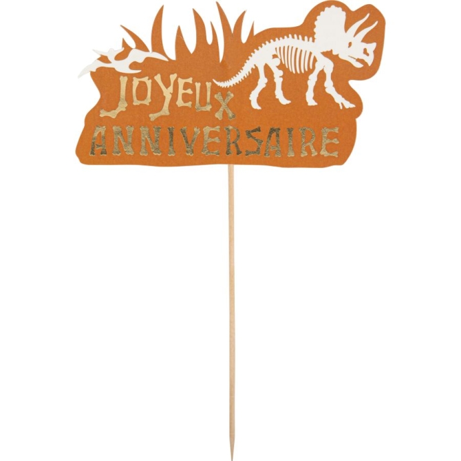 Decoracin para Tarta de Dinosaurio Feliz Cumpleaos Blanco / Camel / Oro 