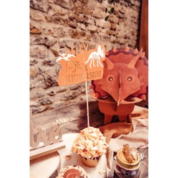 Decoracin para Tarta de Dinosaurio Feliz Cumpleaos Blanco / Camel / Oro. n2