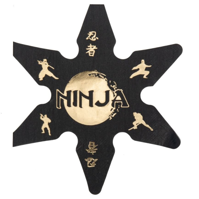 16 servilletas Ninja negras / doradas 