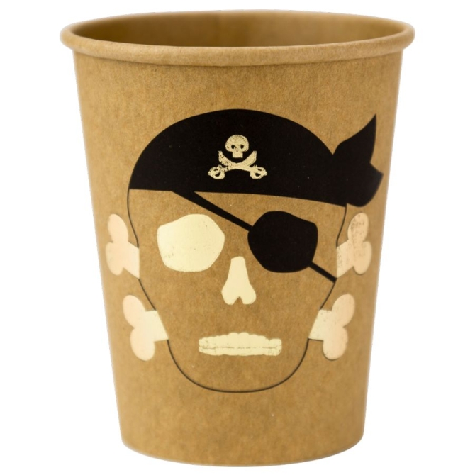8 vasos Pirata Kraft Negro / Oro 