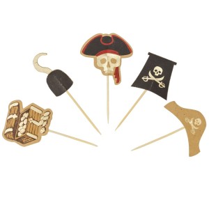 10 Cake Toppers Pirata Negro/Oro