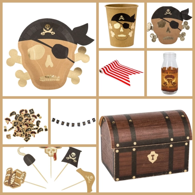Maxi Party Box Pirata Kraft Negro / Oro 