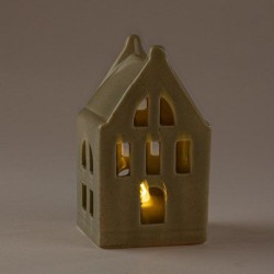 Casa de Cermica Gris Verde con Led - 10, 5 cm. n1