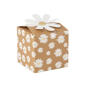 10 Cajas de regalo margaritas blancas y doradas