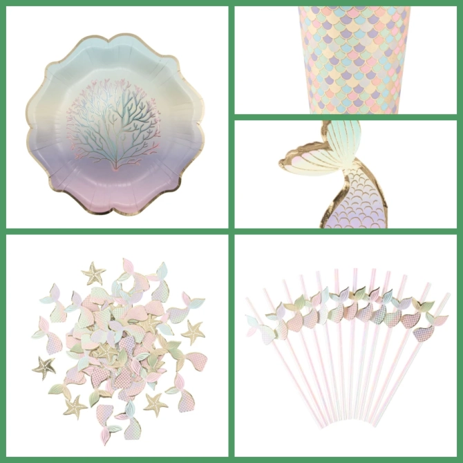 Grande Party Box Sirena pastel y dorada 