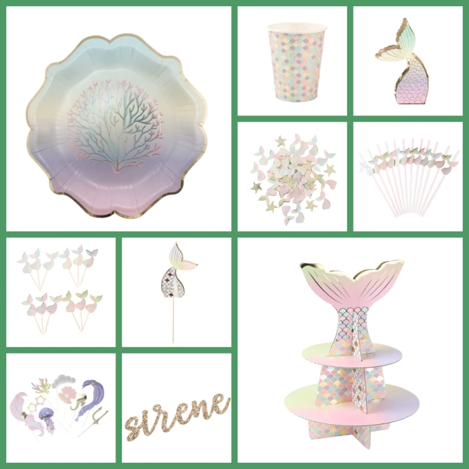Maxi Party Box Sirena pastel y dorada 