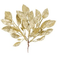 6 ramas de laurel sobre tallo de purpurina dorada - 23cm