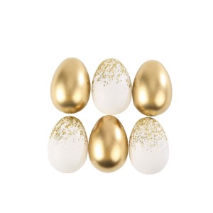 6 Huevos de Pascua blancos, dorados y con purpurina dorada