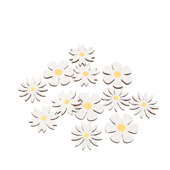 12 Confeti de margaritas de madera blancas y amarillas 