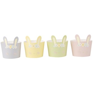 6 Adornos de Taza Amarillo, Rosa, Lila, Verde y Dorado - Conejo