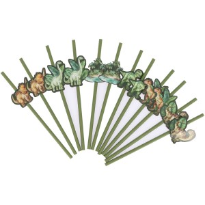 12 pajitas de dinosaurio verdes