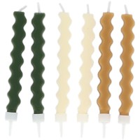 6 Velas Zig-Zag Beige, Camel y Verde 8,5 cm