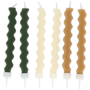 6 Velas Zig-Zag Beige, Camel y Verde 8,5 cm