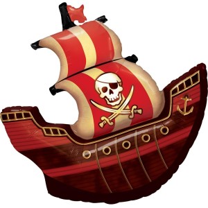 Globo de helio con forma de barco pirata rojo y negro (70 x 85 cm)