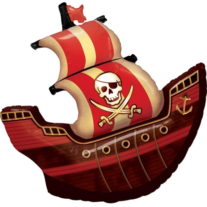 Globo de helio con forma de barco pirata rojo y negro (70 x 85 cm) 