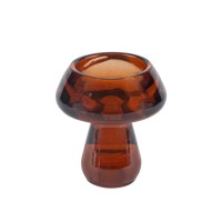 Candelabro doble de cristal moca con forma de hongo - 7,3 cm