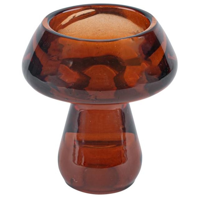 Candelabro doble de cristal moca con forma de hongo - 7, 3 cm 
