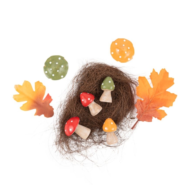 Surtido de hojas de arce,  ramitas y setas en resina 