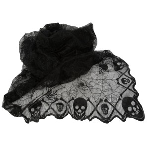 Mantel de encaje negro con araa y calavera - 1,82 m
