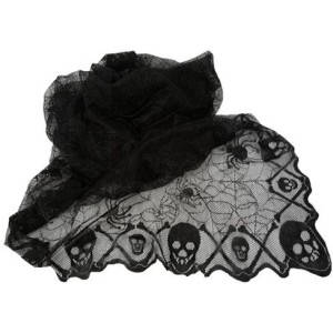 Mantel de encaje negro con araa y calavera - 1,82 m