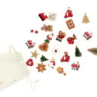 Set de 24 Mini Regalos Decorativos (3 cm) + Bolsa de Algodn - Calendario de Adviento de Madera