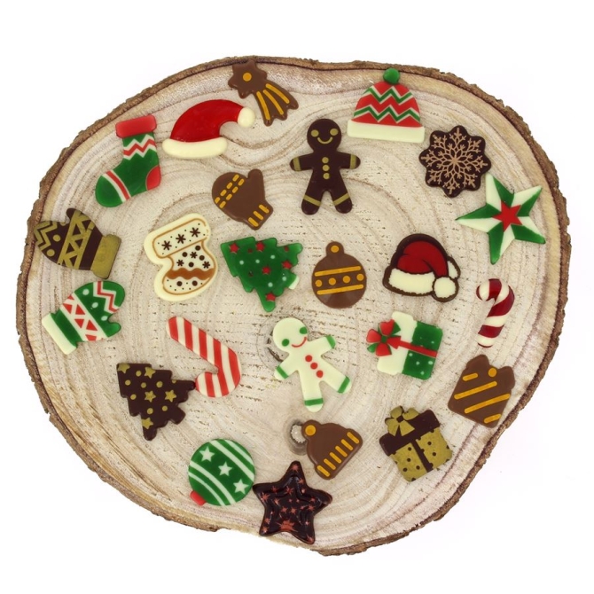 24 Mini Regalos de Chocolate (3, 4 cm mx.) - Calendario de Adviento 