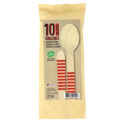 10 Cucharas de Madera Rayas Rojas - Biodegradables. n1