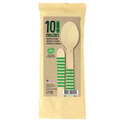 10 Cucharas de Madera Rayas Verdes - Biodegradables. n°1
