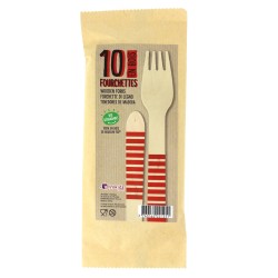 10 Tenedores de Madera Rayas Rojas - Biodegradables. n1
