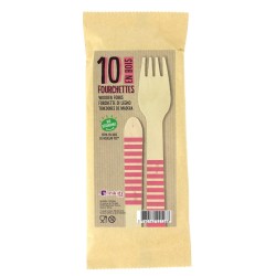 10 Tenedores de Madera Rayas Rosa - Biodegradables. n1