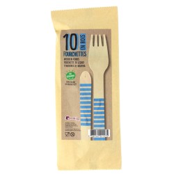 10 Tenedores de Madera Rayas Azules - Biodegradables. n°1
