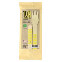 10 Tenedores de Madera Rayas Amarillas - Biodegradables. n1