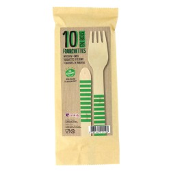 10 Tenedores de Madera Rayas Verdes - Biodegradables. n1