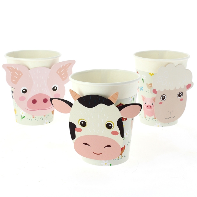 6 vasos de Animales de la Granja - reciclables 