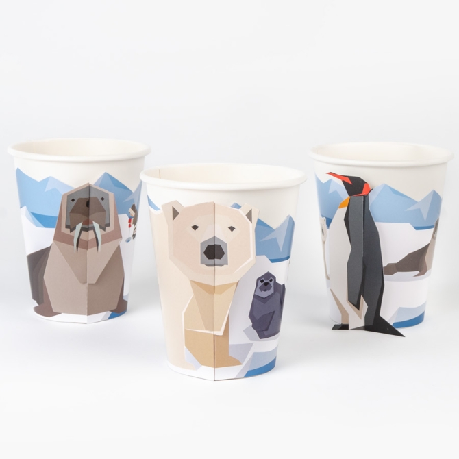 6 Vasos Animales Polares - Reciclables 