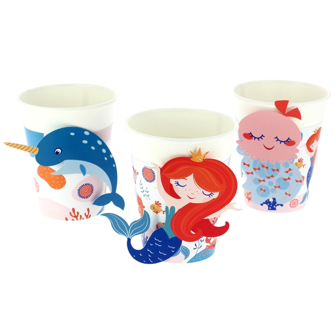 6 Vasos Sirena Coral - Reciclables 