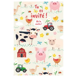 6 invitaciones de Animales de la Granja - reciclables. n1