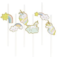 Contiene : 1 x 6 Pajitas de papel de unicornio - Reciclables