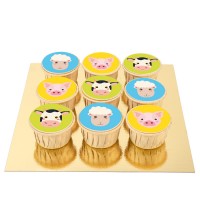 9 cupcakes de Animales de la Granja - chispas de chocolate