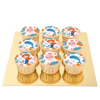 9 Cupcakes de Sirena Coral - Chocolate