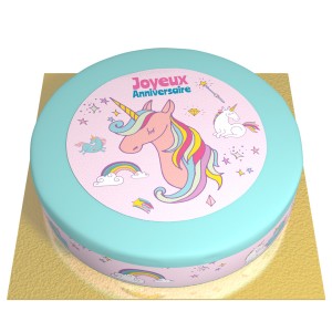 Tarta Unicornio Arco Iris Azul -  26 cm