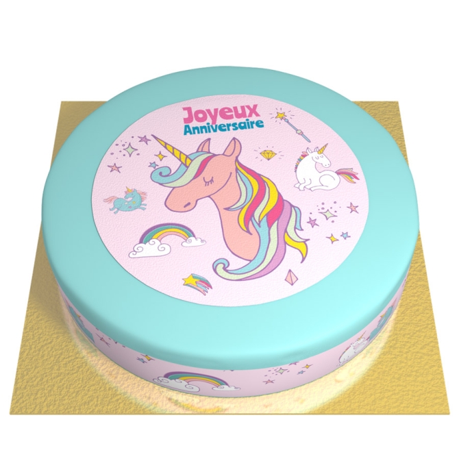 Tarta Unicornio Arco Iris Azul -  26 cm 