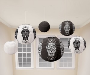 6 farolillos de papel de Halloween Blanco/Negro